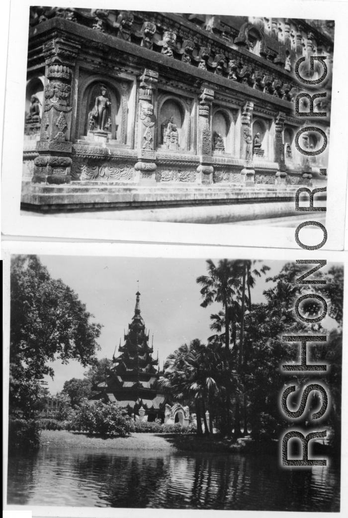 Ornate temple.  Scenes in India witnessed by American GIs during WWII. For many Americans of that era, with their limited experience traveling, the everyday sights and sounds overseas were new, intriguing, and photo worthy.