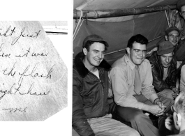 A group of jovial GIs in a tent in the CBI during WWII.