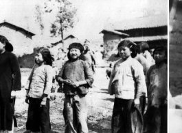 Local village children, including one girl from a wealthy family. Probably near Yangkai. During WWII.