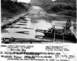 Ferry and footbridge 13 miles east of  Ping Yang, which the Japanese had used during their retreat towards Liuzhou. Crossings like this one were bottlenecks that allowed attacks by 14th Air Force planes and Chinese ground troops. During WWII.