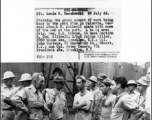 General Joseph W. Stilwell chats with men at port at Calcutta. July 30, 1944. Left to right: Brig. Gen. G. X. Cheves, Gen. Stilwell, S/Sgt. Julius Miller, Cpl. John Carvone, and Cpl. Peter Cecora.  Photo by Pfc. Louis W. Raczkowski.