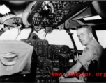US serviceman in cockpit of transport aircraft. In the CBI during WWII.