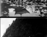 Sites in China: A traditional building and pond, and a hillside temple. During WWII.  Photos from J. Ellis Wood.